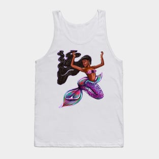 mermaid with flowing braids 2, brown eyes curly Afro hair and caramel brown skin. Black mermaid Tank Top